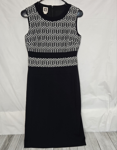 Anne Klein Sleeveless Black and White Geometric Pattern Dress Lined Sz 2 - Picture 1 of 10